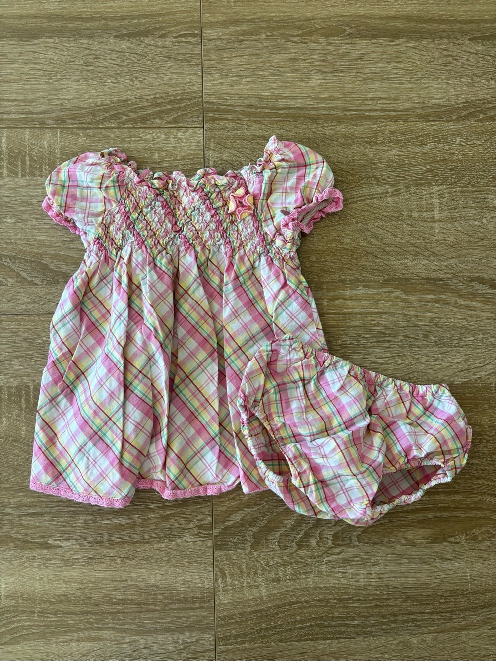 Vintage The Children’s Place plaid smocked dress with bloomers size 3-6 months